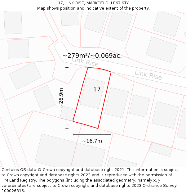 17, LINK RISE, MARKFIELD, LE67 9TY: Plot and title map