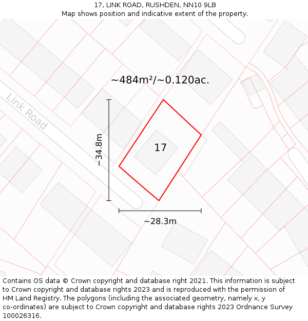 17, LINK ROAD, RUSHDEN, NN10 9LB: Plot and title map