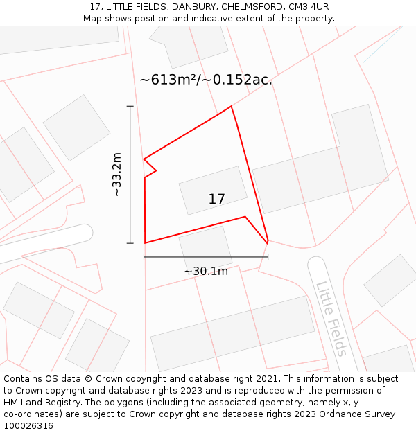 17, LITTLE FIELDS, DANBURY, CHELMSFORD, CM3 4UR: Plot and title map