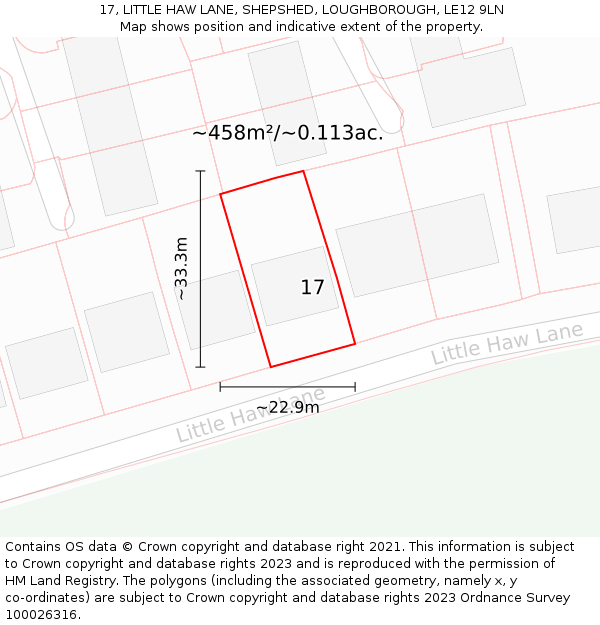 17, LITTLE HAW LANE, SHEPSHED, LOUGHBOROUGH, LE12 9LN: Plot and title map