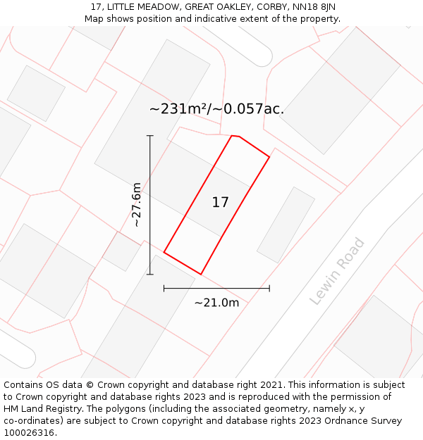 17, LITTLE MEADOW, GREAT OAKLEY, CORBY, NN18 8JN: Plot and title map