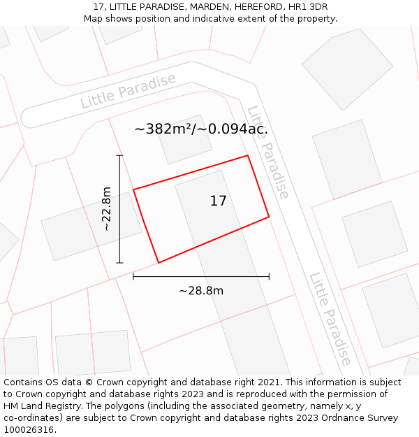 17, LITTLE PARADISE, MARDEN, HEREFORD, HR1 3DR: Plot and title map