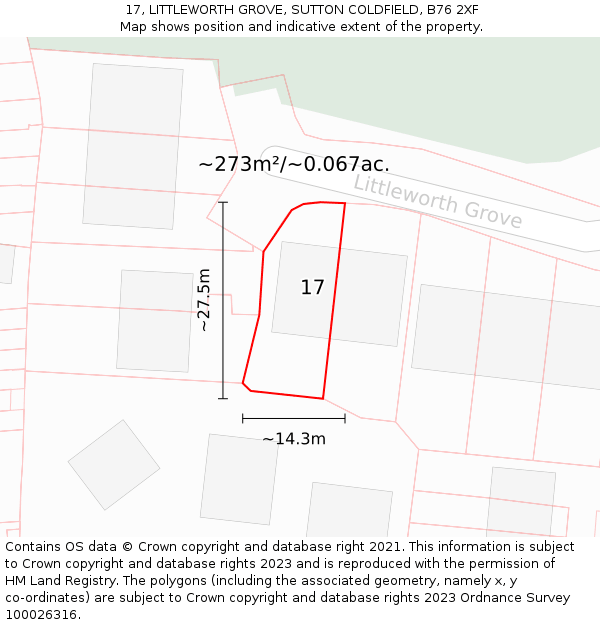 17, LITTLEWORTH GROVE, SUTTON COLDFIELD, B76 2XF: Plot and title map
