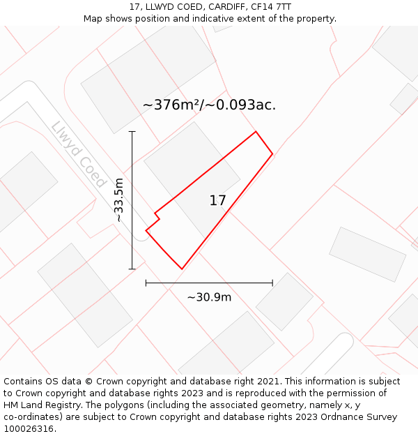 17, LLWYD COED, CARDIFF, CF14 7TT: Plot and title map