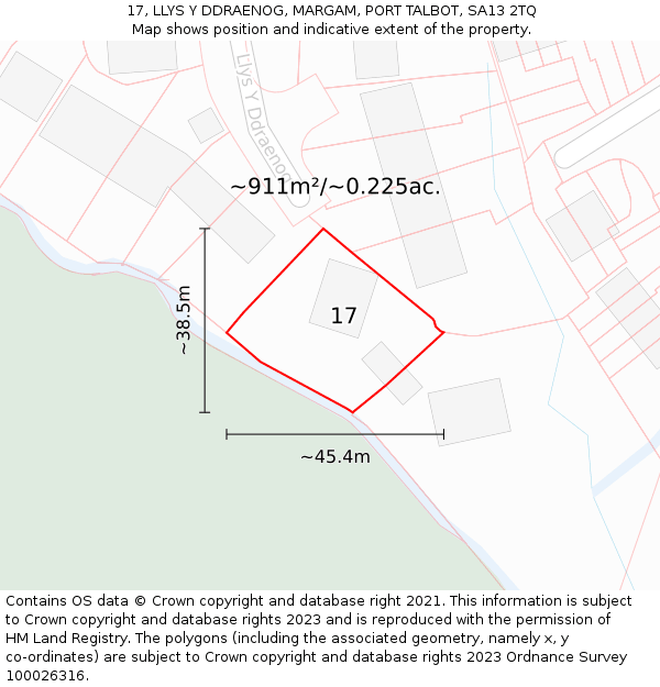 17, LLYS Y DDRAENOG, MARGAM, PORT TALBOT, SA13 2TQ: Plot and title map