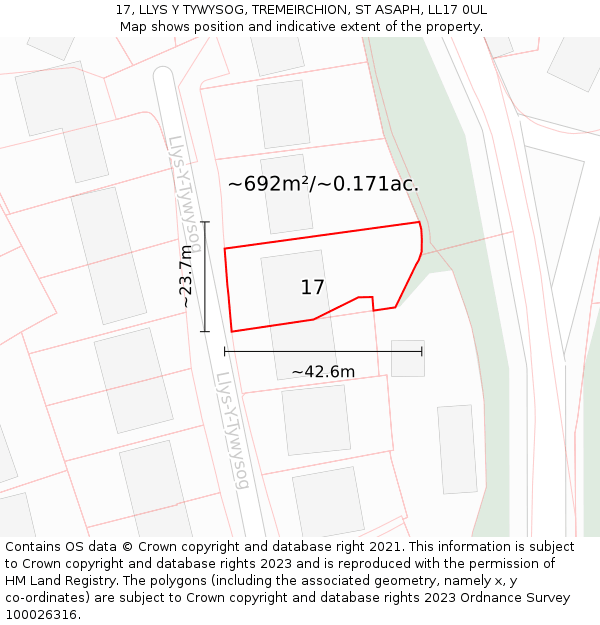 17, LLYS Y TYWYSOG, TREMEIRCHION, ST ASAPH, LL17 0UL: Plot and title map