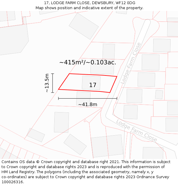 17, LODGE FARM CLOSE, DEWSBURY, WF12 0DG: Plot and title map