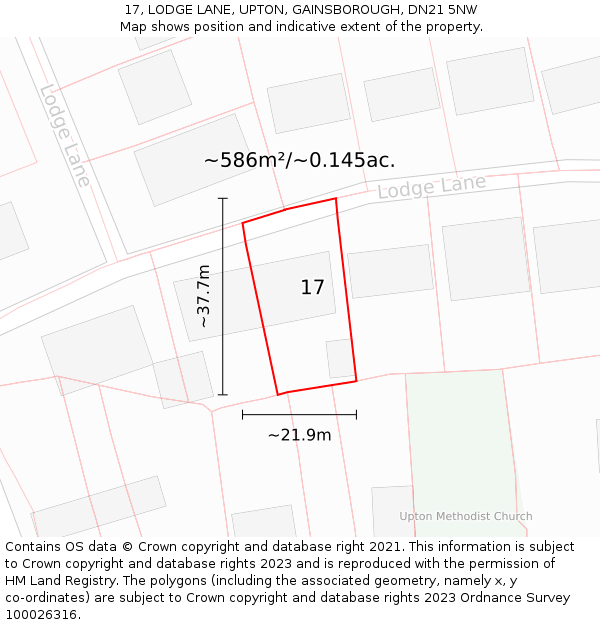 17, LODGE LANE, UPTON, GAINSBOROUGH, DN21 5NW: Plot and title map