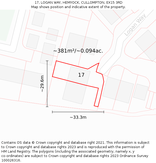 17, LOGAN WAY, HEMYOCK, CULLOMPTON, EX15 3RD: Plot and title map