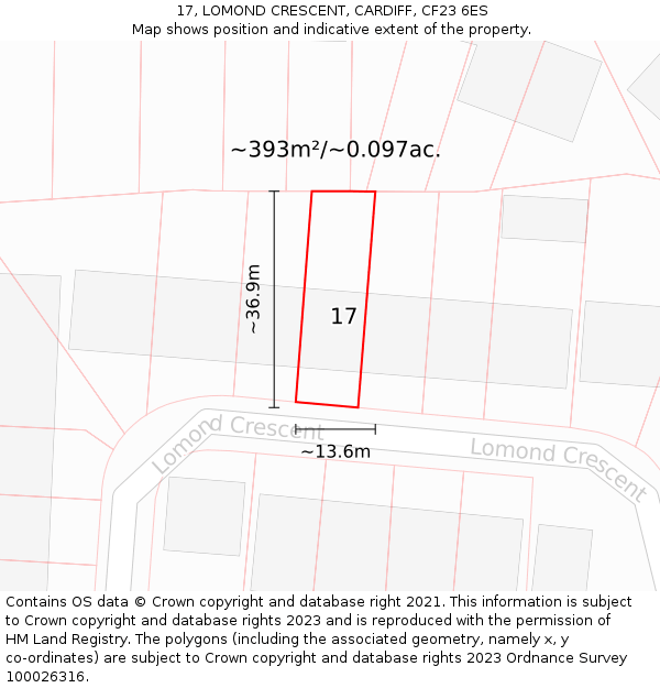 17, LOMOND CRESCENT, CARDIFF, CF23 6ES: Plot and title map