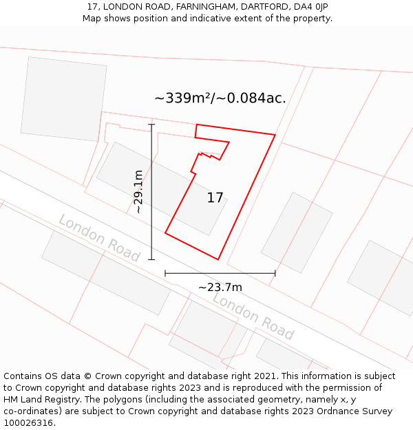 17, LONDON ROAD, FARNINGHAM, DARTFORD, DA4 0JP: Plot and title map