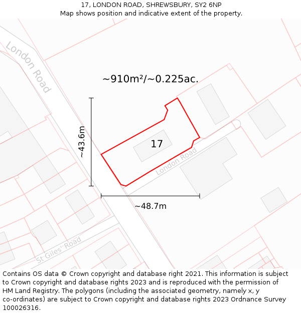 17, LONDON ROAD, SHREWSBURY, SY2 6NP: Plot and title map