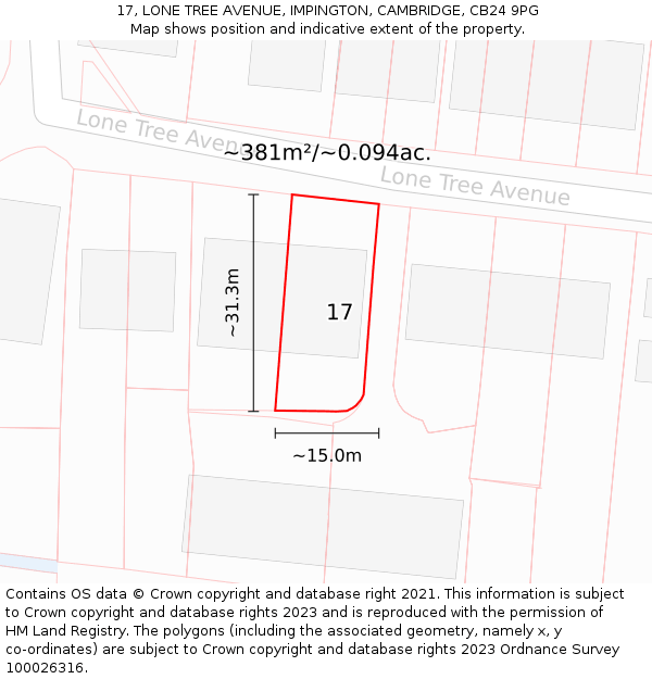 17, LONE TREE AVENUE, IMPINGTON, CAMBRIDGE, CB24 9PG: Plot and title map