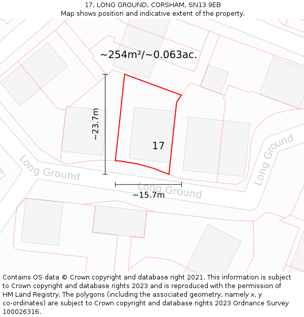 17, LONG GROUND, CORSHAM, SN13 9EB: Plot and title map