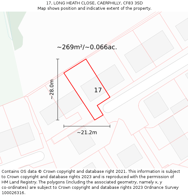 17, LONG HEATH CLOSE, CAERPHILLY, CF83 3SD: Plot and title map
