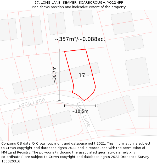 17, LONG LANE, SEAMER, SCARBOROUGH, YO12 4RR: Plot and title map