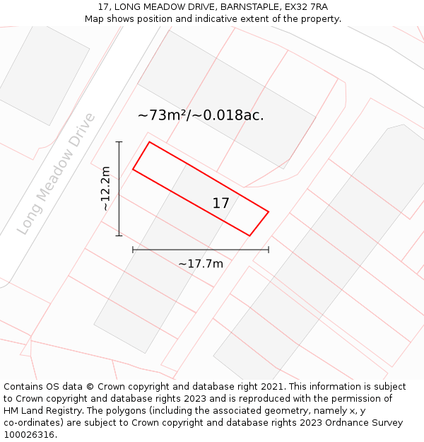 17, LONG MEADOW DRIVE, BARNSTAPLE, EX32 7RA: Plot and title map