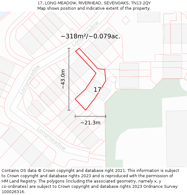 17, LONG MEADOW, RIVERHEAD, SEVENOAKS, TN13 2QY: Plot and title map