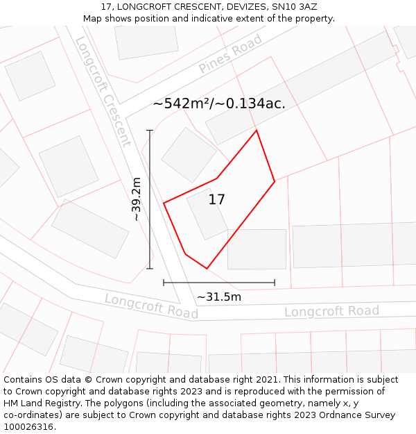 17, LONGCROFT CRESCENT, DEVIZES, SN10 3AZ: Plot and title map