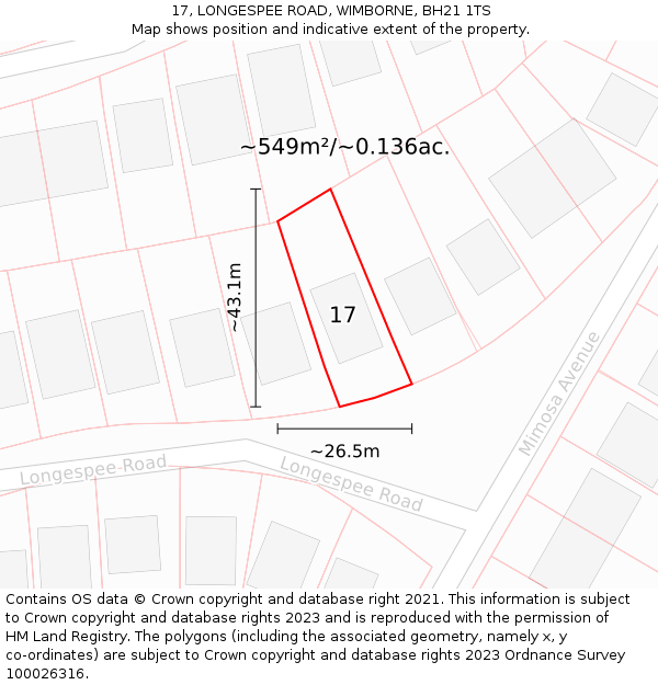 17, LONGESPEE ROAD, WIMBORNE, BH21 1TS: Plot and title map