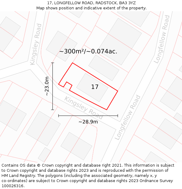 17, LONGFELLOW ROAD, RADSTOCK, BA3 3YZ: Plot and title map