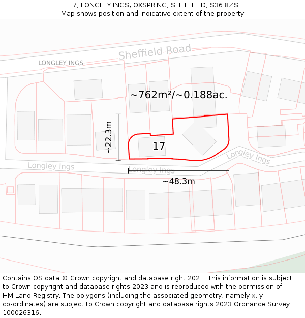 17, LONGLEY INGS, OXSPRING, SHEFFIELD, S36 8ZS: Plot and title map