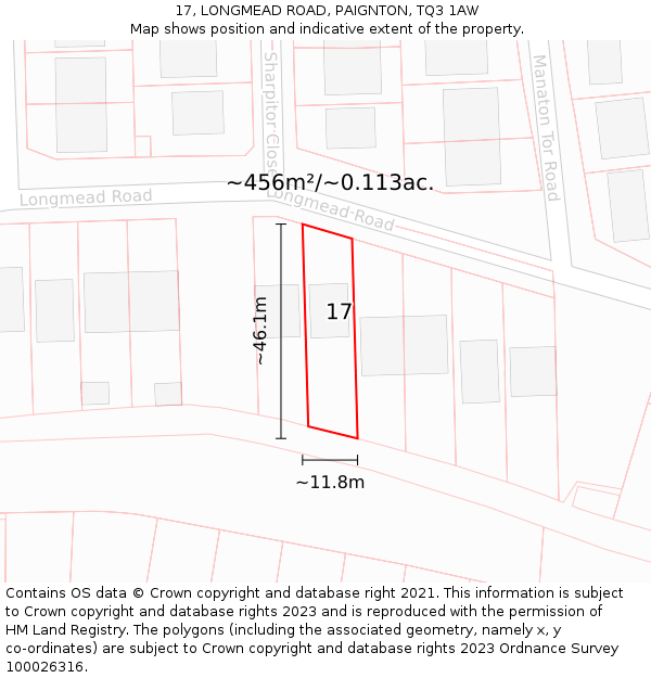 17, LONGMEAD ROAD, PAIGNTON, TQ3 1AW: Plot and title map