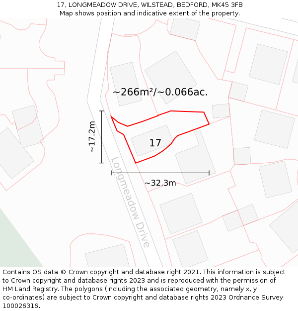 17, LONGMEADOW DRIVE, WILSTEAD, BEDFORD, MK45 3FB: Plot and title map