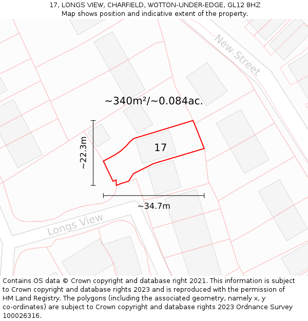 17, LONGS VIEW, CHARFIELD, WOTTON-UNDER-EDGE, GL12 8HZ: Plot and title map