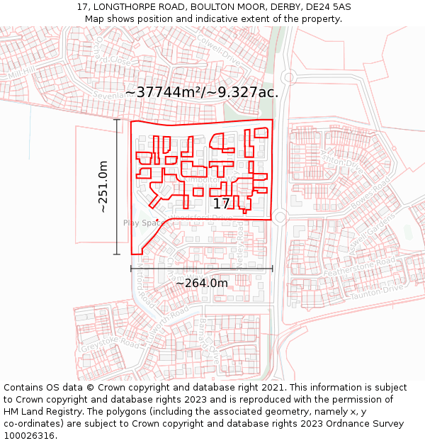 17, LONGTHORPE ROAD, BOULTON MOOR, DERBY, DE24 5AS: Plot and title map