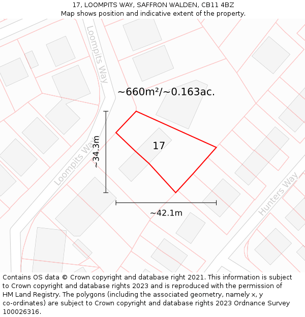 17, LOOMPITS WAY, SAFFRON WALDEN, CB11 4BZ: Plot and title map
