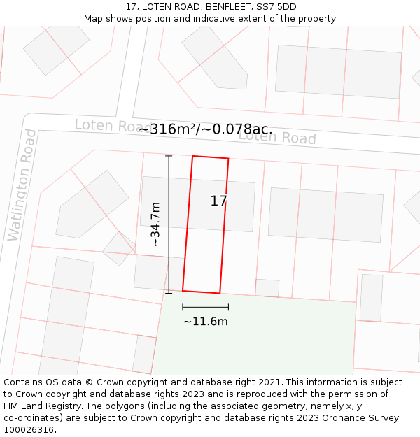 17, LOTEN ROAD, BENFLEET, SS7 5DD: Plot and title map