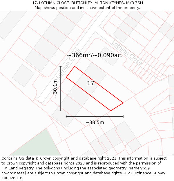 17, LOTHIAN CLOSE, BLETCHLEY, MILTON KEYNES, MK3 7SH: Plot and title map