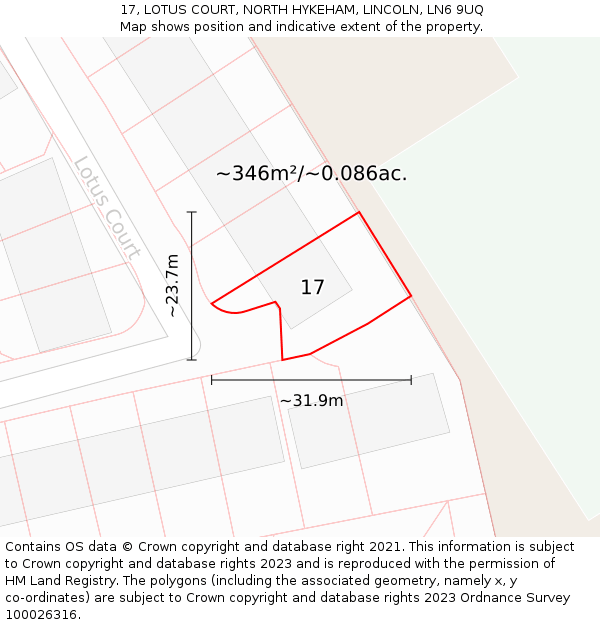 17, LOTUS COURT, NORTH HYKEHAM, LINCOLN, LN6 9UQ: Plot and title map