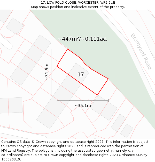 17, LOW FOLD CLOSE, WORCESTER, WR2 5UE: Plot and title map