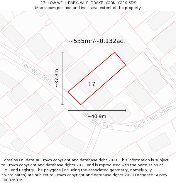 17, LOW WELL PARK, WHELDRAKE, YORK, YO19 6DS: Plot and title map