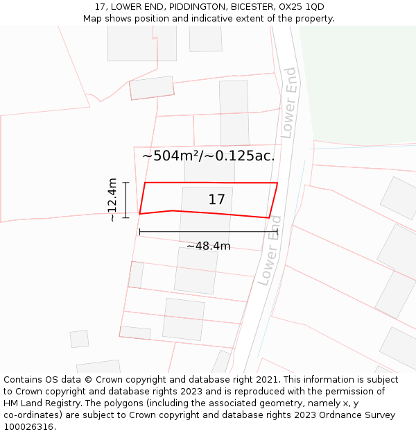 17, LOWER END, PIDDINGTON, BICESTER, OX25 1QD: Plot and title map