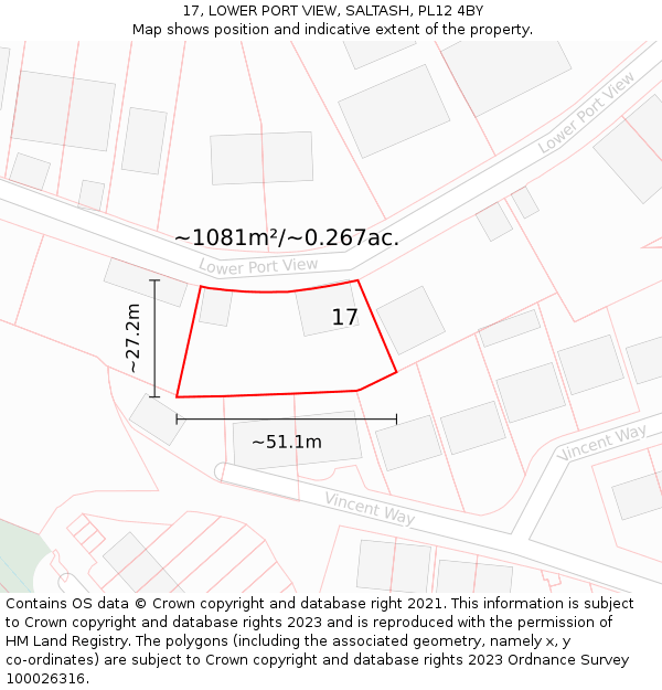 17, LOWER PORT VIEW, SALTASH, PL12 4BY: Plot and title map