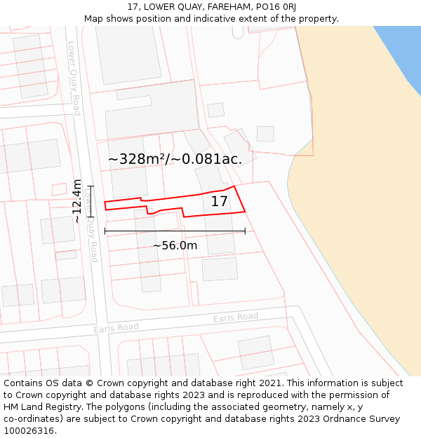 17, LOWER QUAY, FAREHAM, PO16 0RJ: Plot and title map