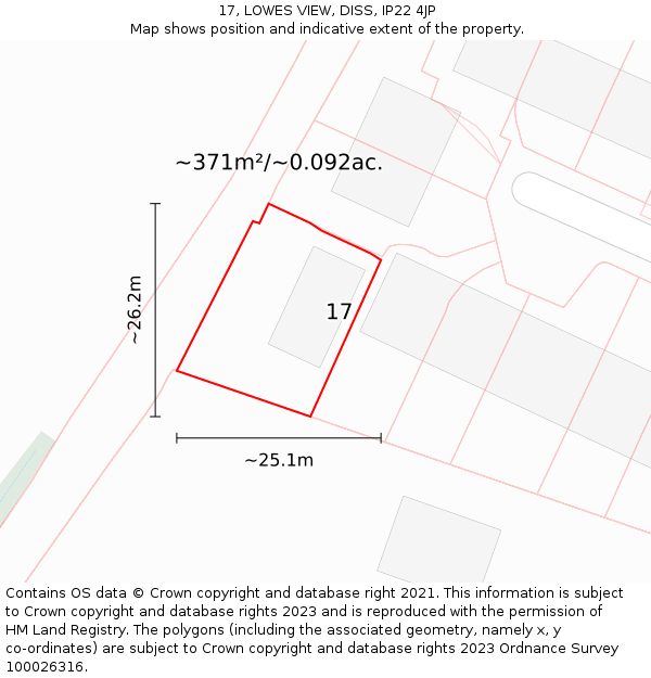 17, LOWES VIEW, DISS, IP22 4JP: Plot and title map