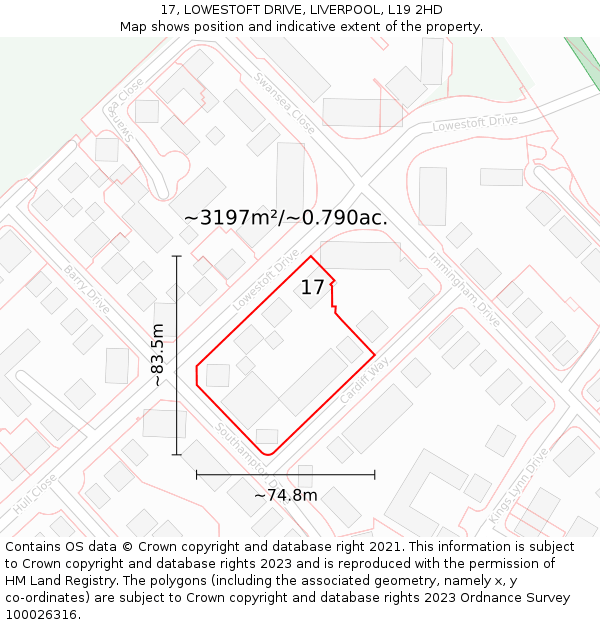 17, LOWESTOFT DRIVE, LIVERPOOL, L19 2HD: Plot and title map