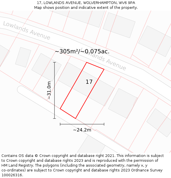 17, LOWLANDS AVENUE, WOLVERHAMPTON, WV6 9PA: Plot and title map