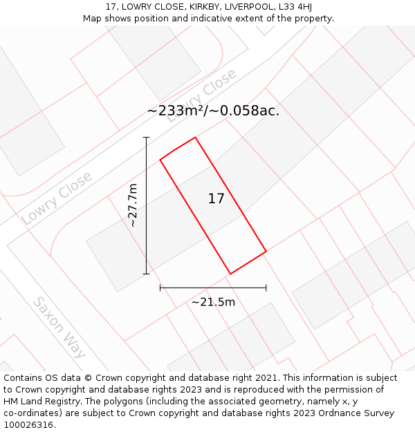 17, LOWRY CLOSE, KIRKBY, LIVERPOOL, L33 4HJ: Plot and title map