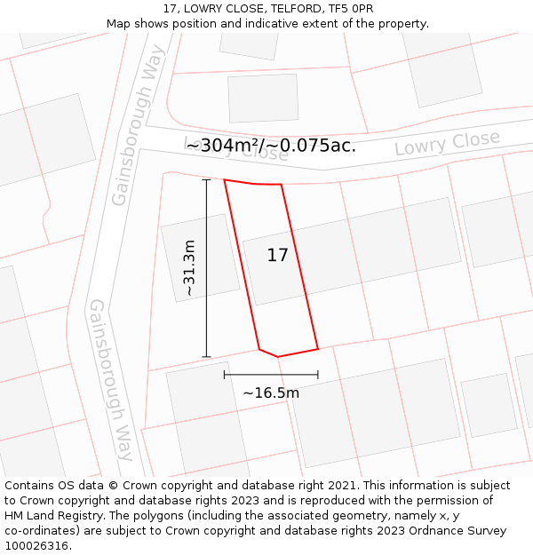 17, LOWRY CLOSE, TELFORD, TF5 0PR: Plot and title map