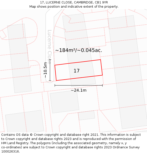 17, LUCERNE CLOSE, CAMBRIDGE, CB1 9YR: Plot and title map
