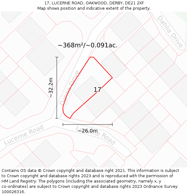 17, LUCERNE ROAD, OAKWOOD, DERBY, DE21 2XF: Plot and title map