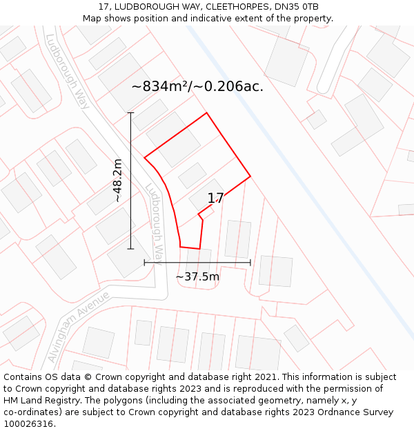 17, LUDBOROUGH WAY, CLEETHORPES, DN35 0TB: Plot and title map