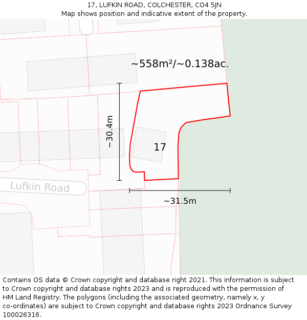 17, LUFKIN ROAD, COLCHESTER, CO4 5JN: Plot and title map