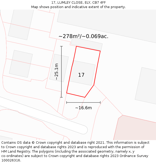 17, LUMLEY CLOSE, ELY, CB7 4FF: Plot and title map