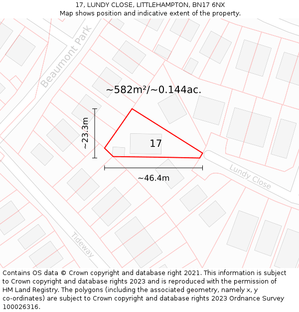17, LUNDY CLOSE, LITTLEHAMPTON, BN17 6NX: Plot and title map